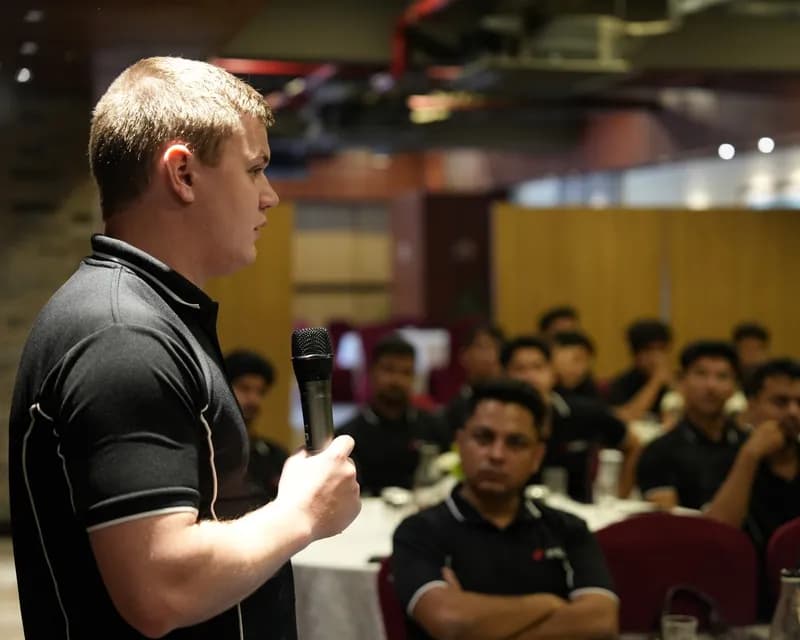 Julian Wallis speaking at an event
